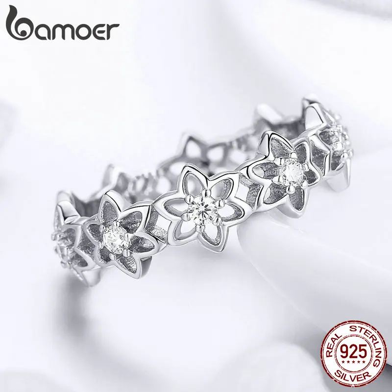 BAMOER, высокое качество, 925 пробы, серебро, цветущая Бегония, цветок, браслеты для женщин, ювелирный набор, прозрачный циркон, ювелирное изделие, ZHS107