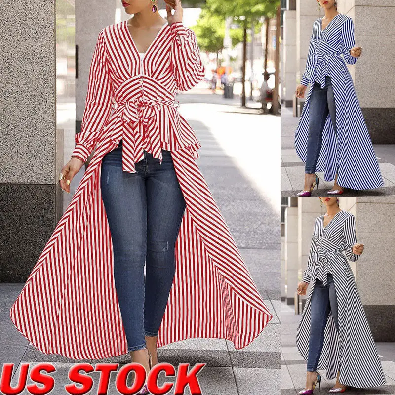 Новая Осенняя Женская Асимметричная полосатая блузка с v-образным вырезом и