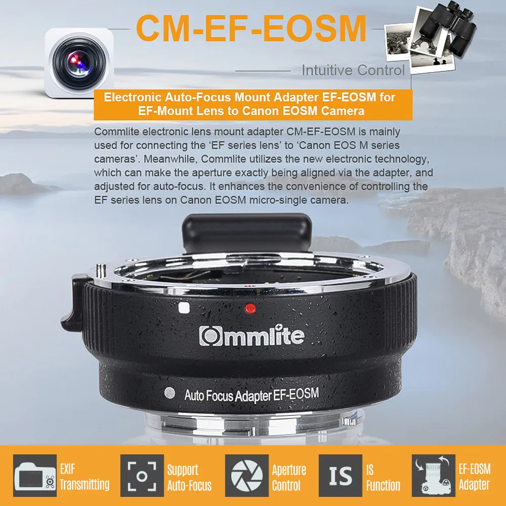 CM EF EOSM электронный адаптер объектива AF с функцией IS для Canon EF/EF S подходит EOS M1 M2 M5 M3