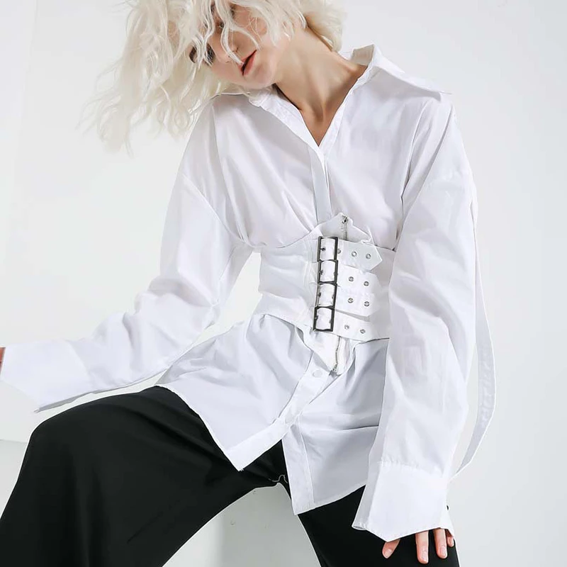 TWOTWINSTYLE 2019 осенние женские топы и блузки рубашки с лацканами длинным рукавом