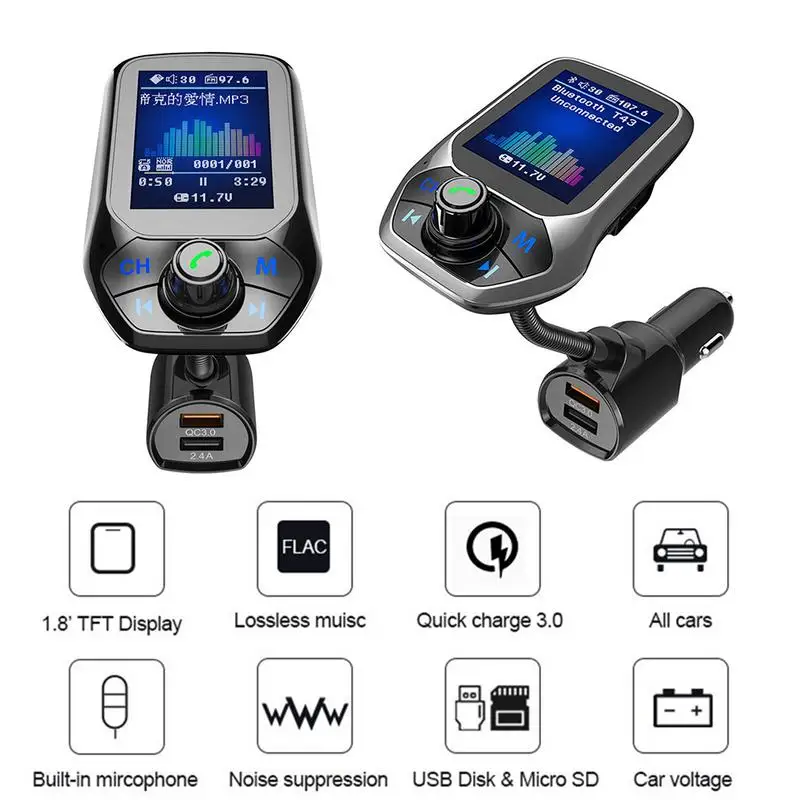 Двойное USB быстрое автомобильное зарядное устройство с QC3.0 T43 Bluetooth fm-передатчик