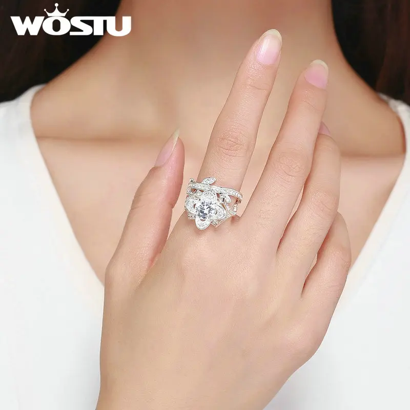 WOSTU 2019 трендовые геометрические кольца серебристый циркониевый кольцо