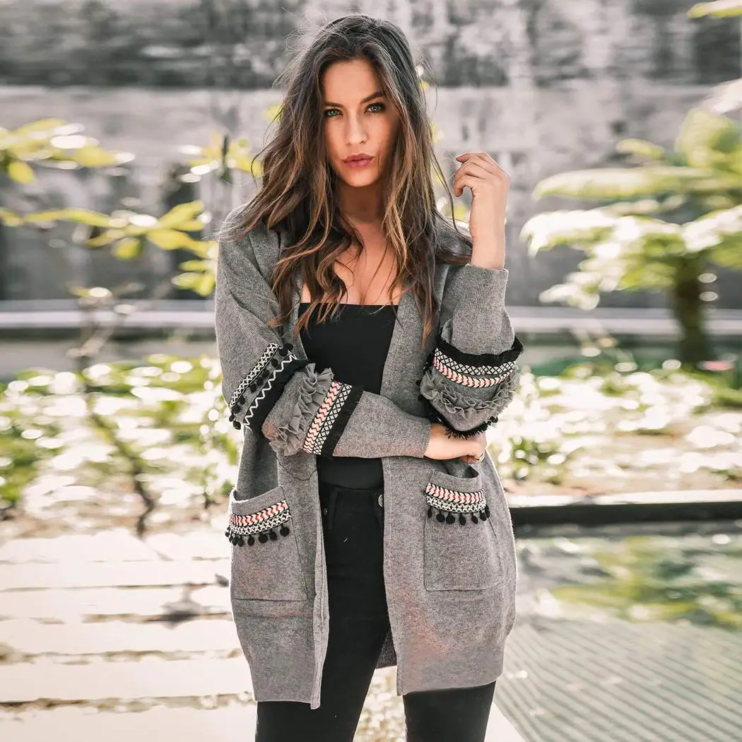 Женский Повседневный Камуфляжный кардиган с открытой передней частью плотное