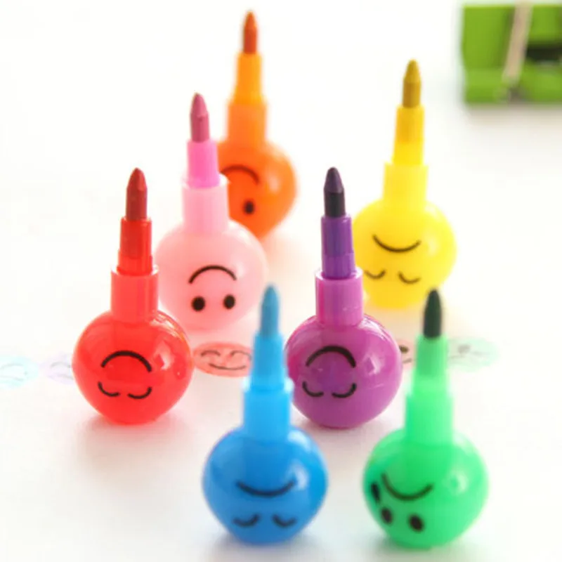 2017 Details About New 7 Colors Cute Stacker Swap Smile Face Crayons Children Drawing Gift Notebook/Coloring Notebook Plastic | Игрушки и
