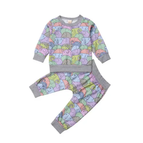 Cute Toddler Kid Baby Boy Girl Long Sleeve Animal Print Top Cotton T-shirt+Harem Pants Clothes Outfits | Детская одежда и обувь