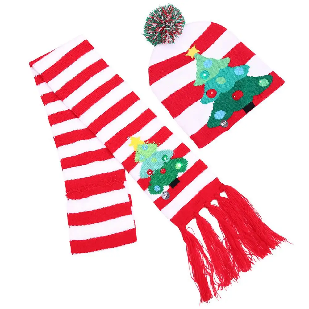 mrwonder Winter Women Men Hat and Scarf Set Christmas Halloween LED Lights Knitted Wear Clothes Accessory |