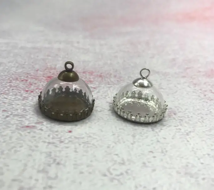 20pcs/lot 20mm Hemisphere glass cover dome with crown base cap diy clear half round globe bubble DIY vial pendants | Дом и сад