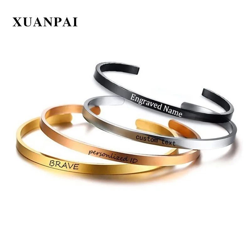 Женский Браслет манжета из нержавеющей стали черный серебристый розовое золото