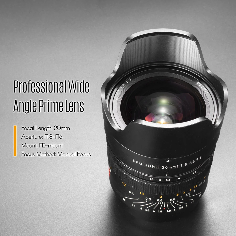 

VILTROX FE-20mm/F1.8 E-mount MF Full-frame Wide Angle Prime Lens for Sony E-Mount Cameras Sony A7 Series A6300 A6500 A6000 NEX5