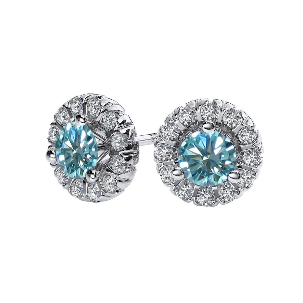 6 CT круглый голубой Муассанит 10 K WHITE GOLD HALO мартини серьги|Серьги| |