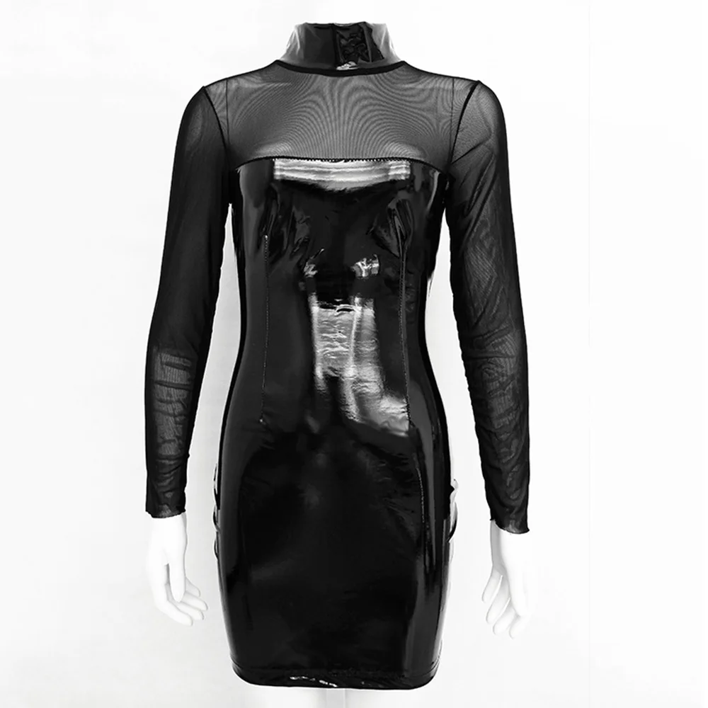 Женское мокрое платье из искусственной кожи облегающее женский вечернее клубное