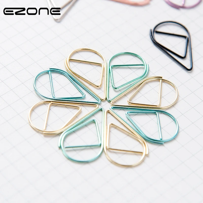 

EZONE 10 PCS/Set Metal Drop Paper Clips Funny Kawaii Bookmark Office School Office Stationery Marking Clips Gifts 6 Colors