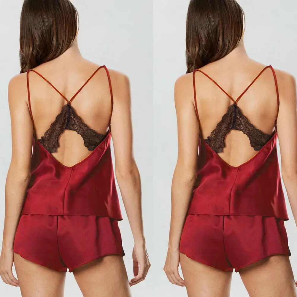

Women Casual Lace pyjama femme Silk satin Top Loose Shorts Sexy pijamas Floral Nightdress Sleepwear night suit pajama set