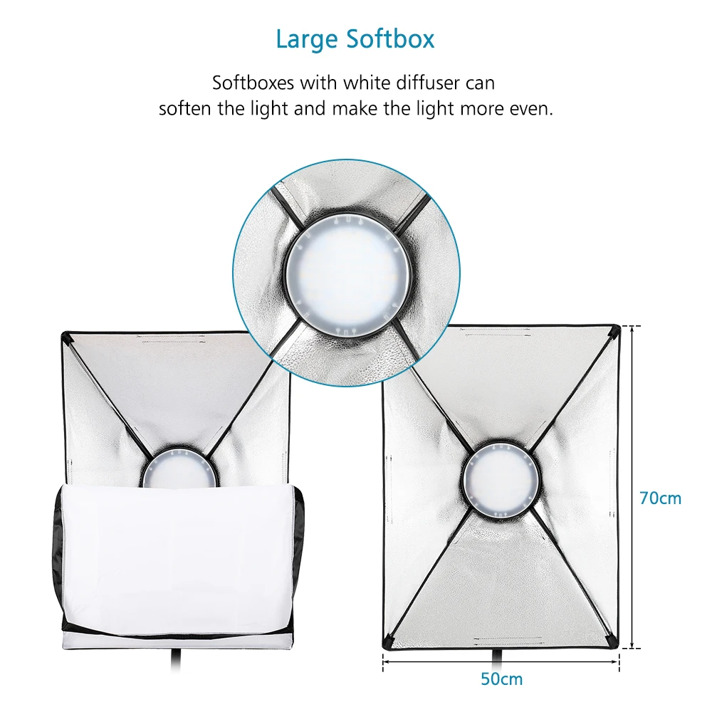 Andoer Studio Photography Softbox LED Light Kit Including Softboxes Bi-color Temperature Dimmable Lights Stands Carry Bag | Электроника