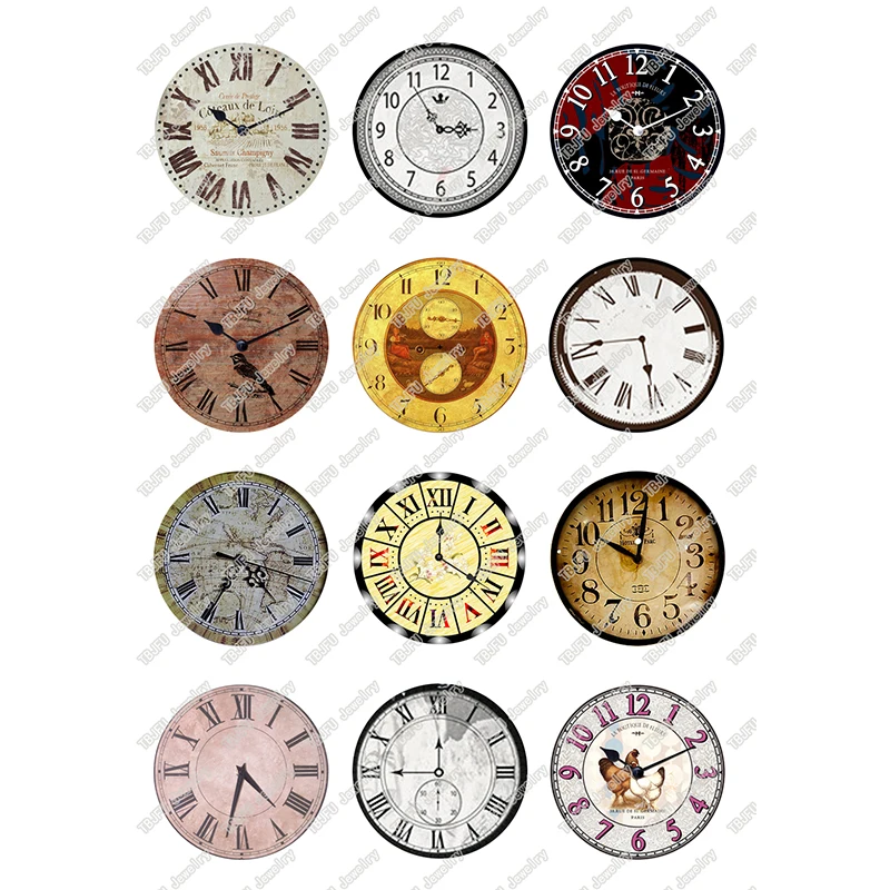 

24pcs/lot Round Retro Clock Pocket Watch Pattern Glass Cabochon 12mm 16mm 25mm for DIY Jewelry Making Findings & Components T127