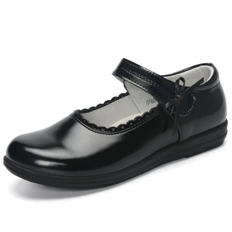 

New New Genuine Leather Shoes Girls Princess Black White Comfortable Flats School Student Children Kids Single Shoes Baby 02B