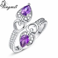lingmei wholesale drop shipping classic hot silver color ring pear cut purple yellow zircon jewelry ring size 6 7 8 9 wedding