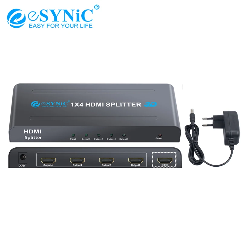 Esynic 1080P HD 1X4 hdmi разделитель усилитель коммутатор 3D конвертер HDMI адаптер 4 порта