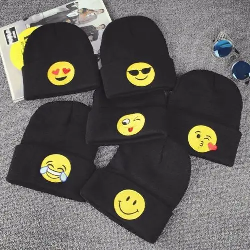 2018 Зимние Горячие для мужчин женщин забавные Emoji вязаные шапки мешковатые Лыжная