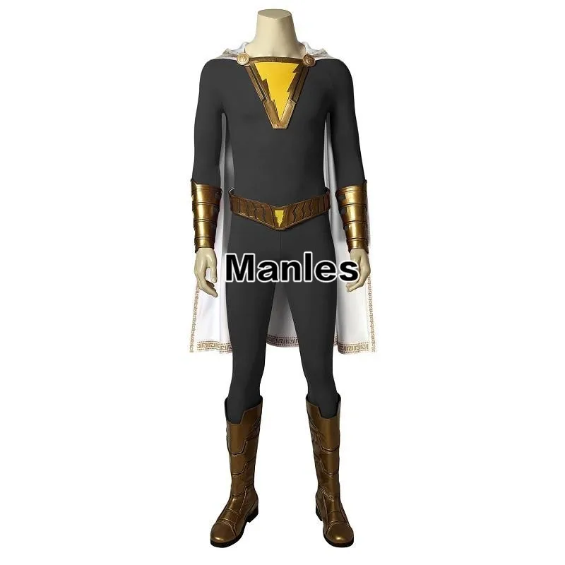Shazam Freddy Freeman; костюм капитана Marvel, Вильяма, Джозефа, бэтсона; ботинки для костюмированной вечеринки на Хэллоуин; плащ-комбинезон; Цвет зеленый, серый; для взрослых