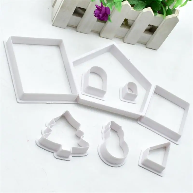 8PCS Gingerbread House Christmas Tree Snowman Shaped Cookie Cutter Biscuit Cupcake Baking Mold | Дом и сад