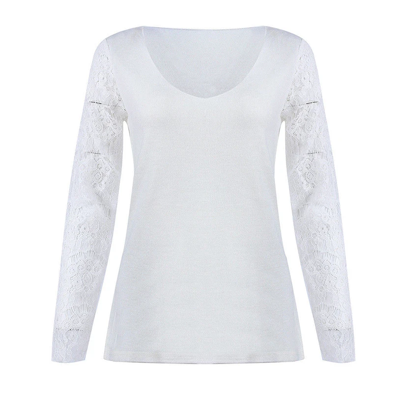 Модные женские туфли с длинным рукавом кружево рубашки v образным вырезом дамы