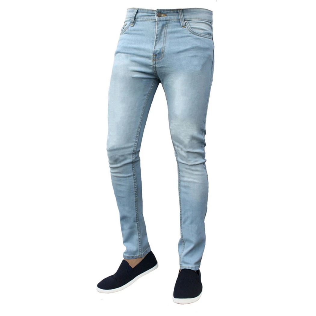 Casual Men Jeans Pants 2019 High Elastic Thin Denim Hip Hop Slim Fit Trousers Streetwear Male Blue Black Jogger Pantalon |