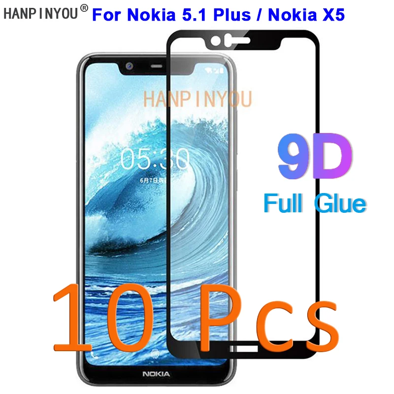 

10 шт./лот для Nokia 5,1 Plus/Nokia X5 TA-1109 5,86 "9D полное покрытие из клея закаленная Защитная стеклянная пленка для экрана