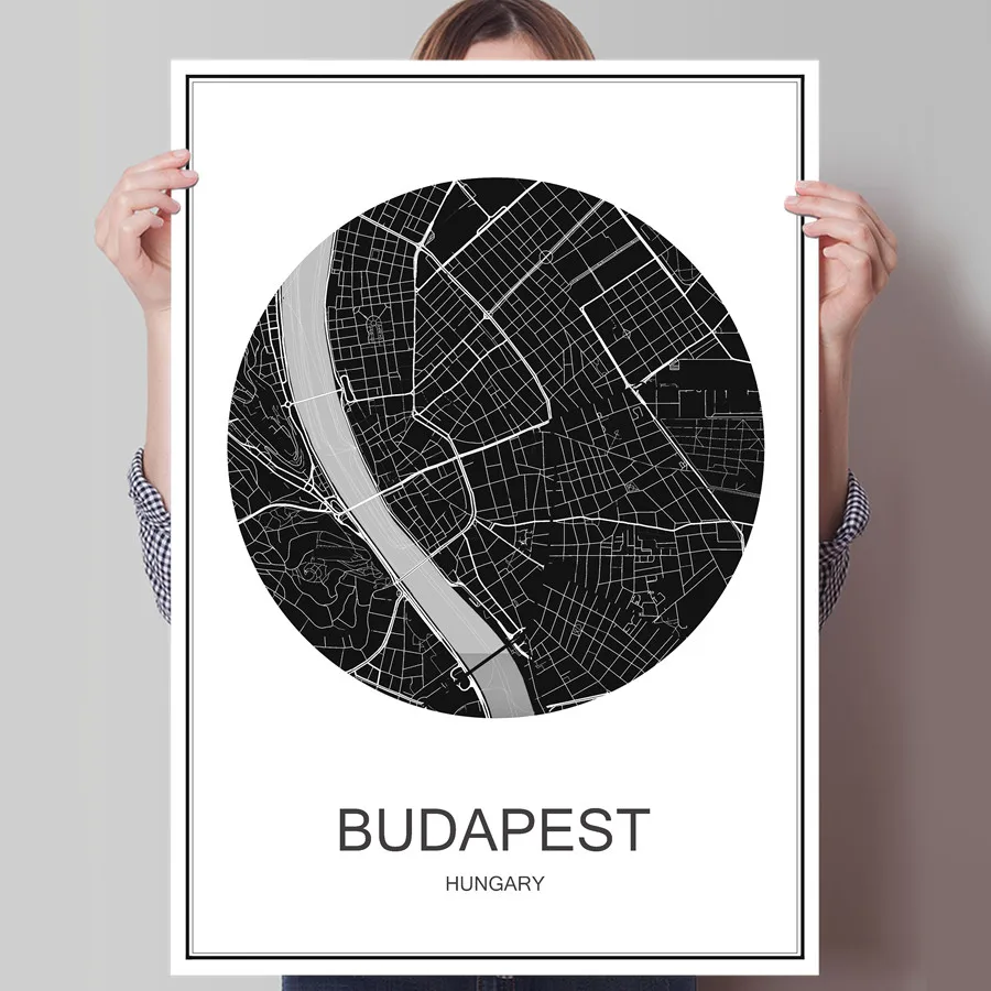 World City BUDAPEST карта изображение с абстрактным принтом картина маслом Современный