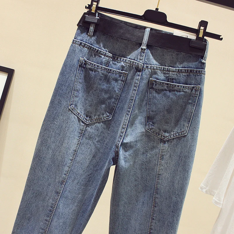 Женские свободные потертые прямые джинсы повседневные голубые брюки для девушек
