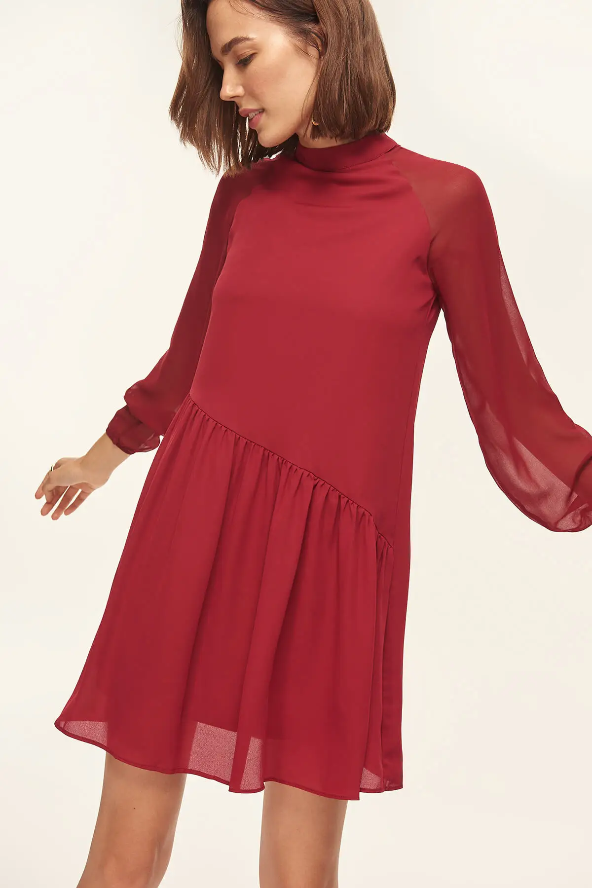 Trendyol бордовое шифоновое платье с рукавами TOFSS18LE0254|Женские платья| |