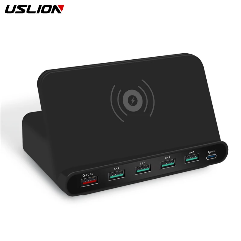 USLION 60 Вт Qi Беспроводное зарядное устройство для Iphone X XS MAX Мульти USB Cargador Movil Quick Charge