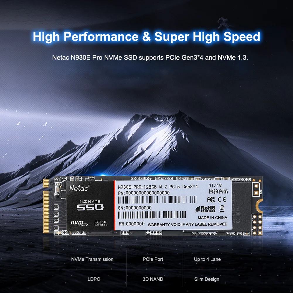 Твердотельный накопитель Netac SSD 128 ГБ 256 512 ssd Pro M.2 2280 NVMe PCIe Gen3 * 4 3D MLC/TLC NAND|Внутренние