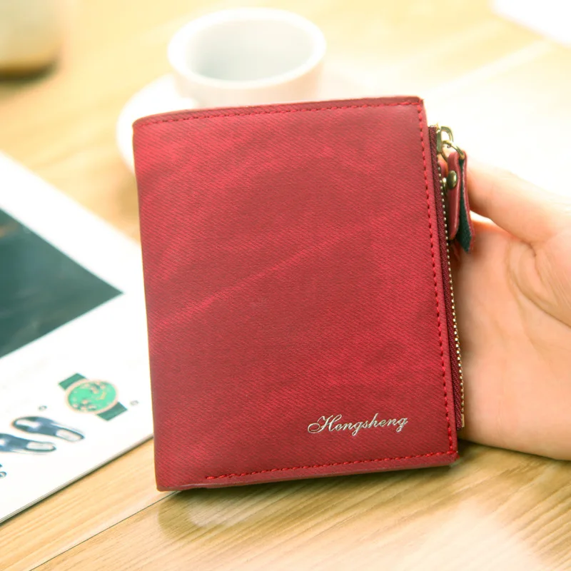 

New Wallet Female Short Retro Canvas Pattern Multi-function Two Fold Buckle Purse Wallet Female Women Purse Cartera Mujer49