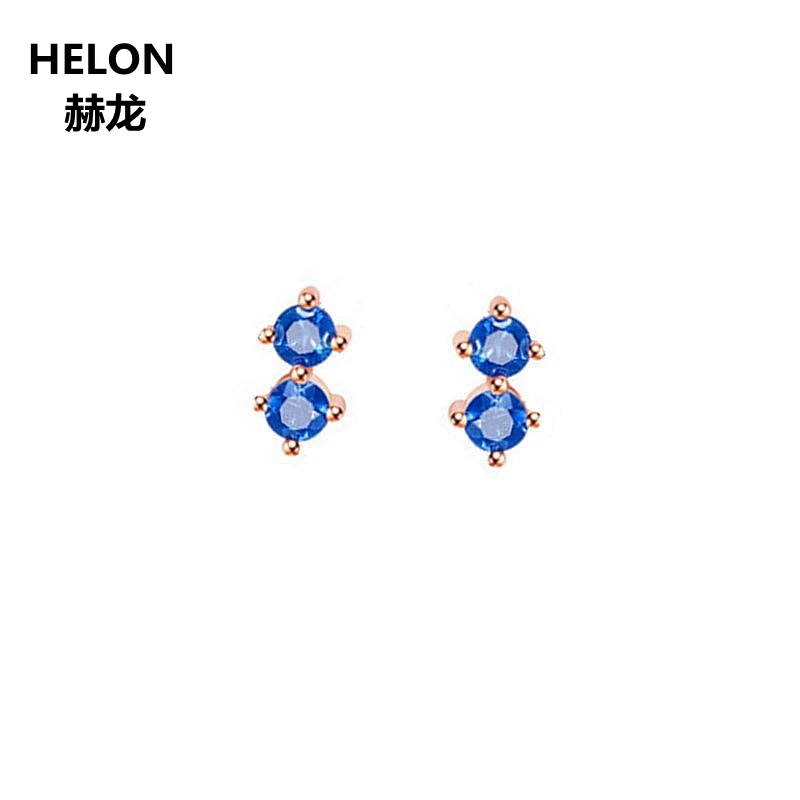 

100% Natural Sapphire Stud Earrings Solid 14k Rose Gold Engagement Wedding Party Women Earrings Fine Jewelry Unique Classic