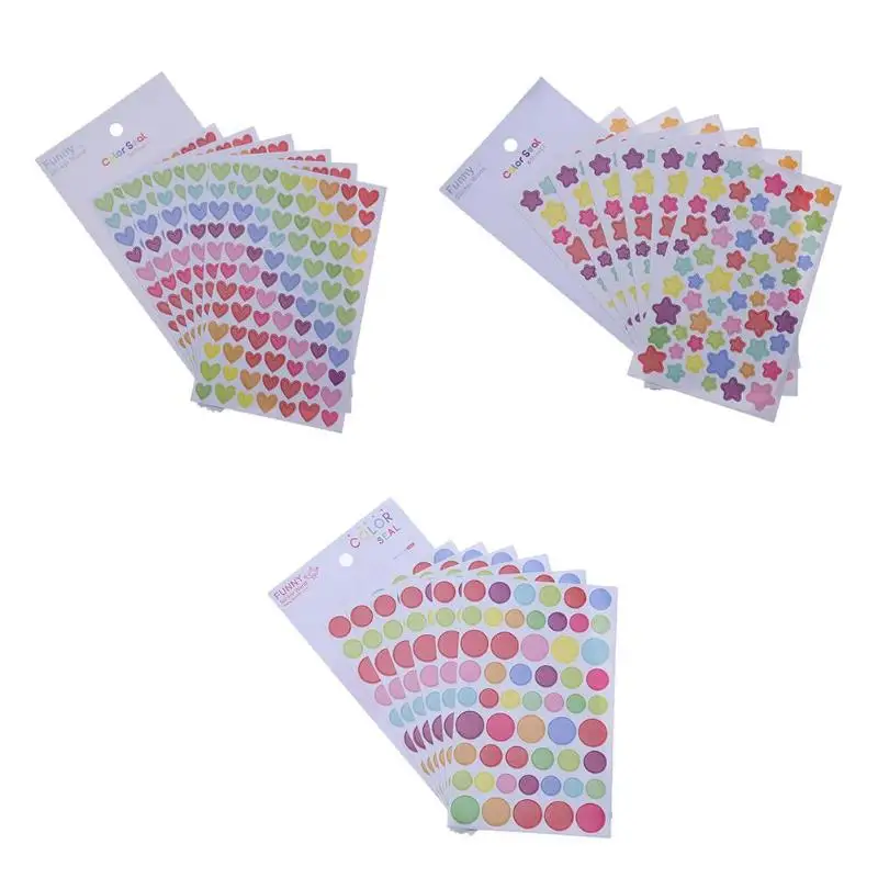 6 Sheet Colorful DIY Photo Album Sticker Love Heart Five-pointed Star Round Circle Rainbow Color Kids Stationery Diary Stickers |