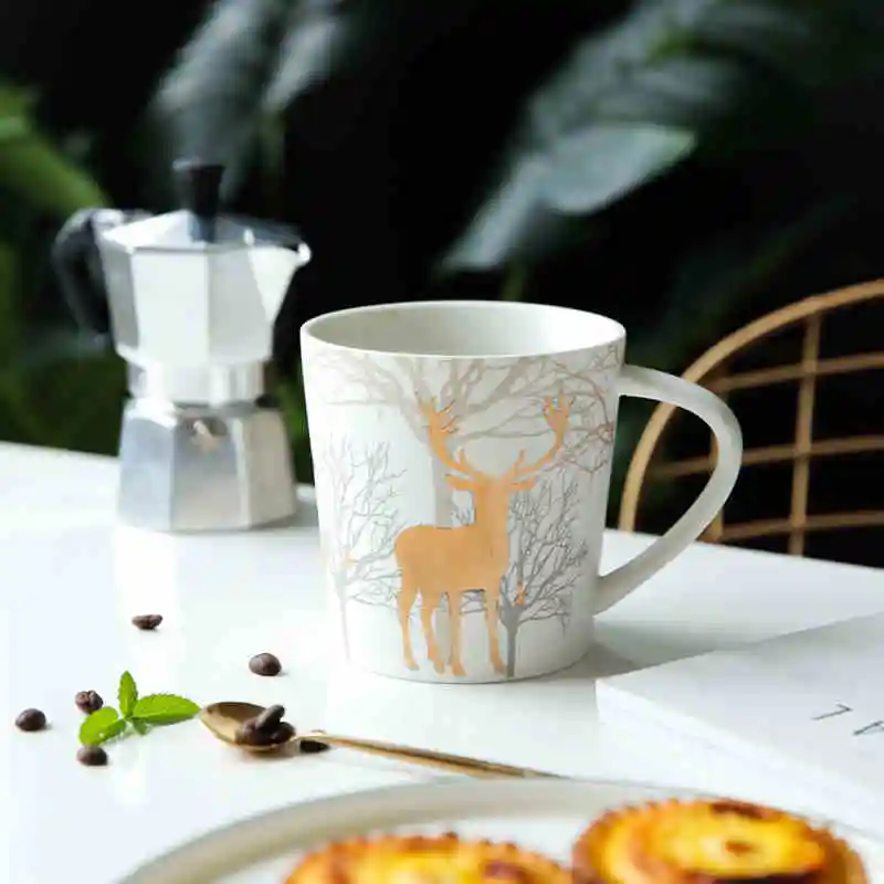 

550ml Gold Elk Coffee Mug Milk & Tea Home Office Drink Cup Mugs Cups Gifts