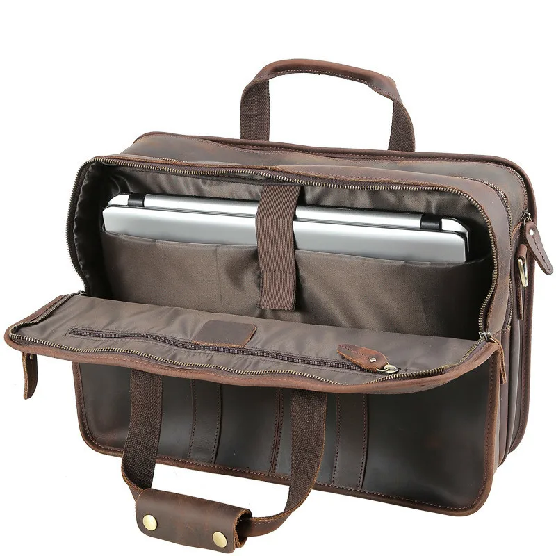 

Men Briefcase Male Laptop Bag Office Vintage 17 Leather Briefcase Handbags Business Bag Crazy Horse Genuine Leather Portfolio