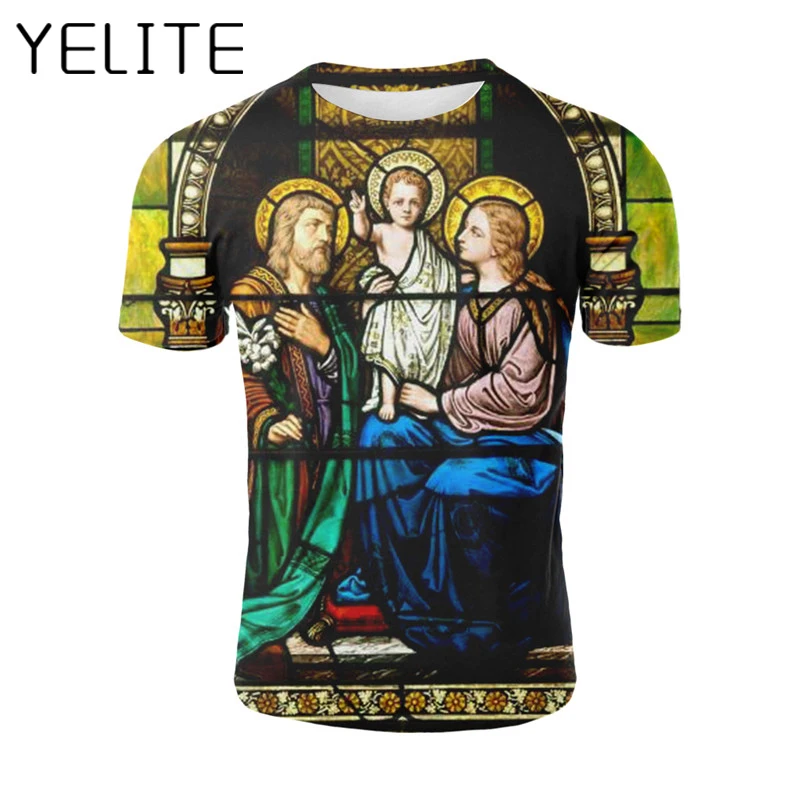 YELITE футболка с принтом Девы Марии библейская культура Мужская короткий рукав 3D