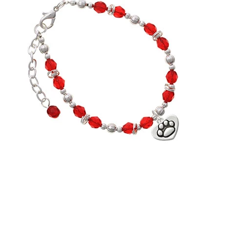 Paw in Heart Red Beaded Bracelet |