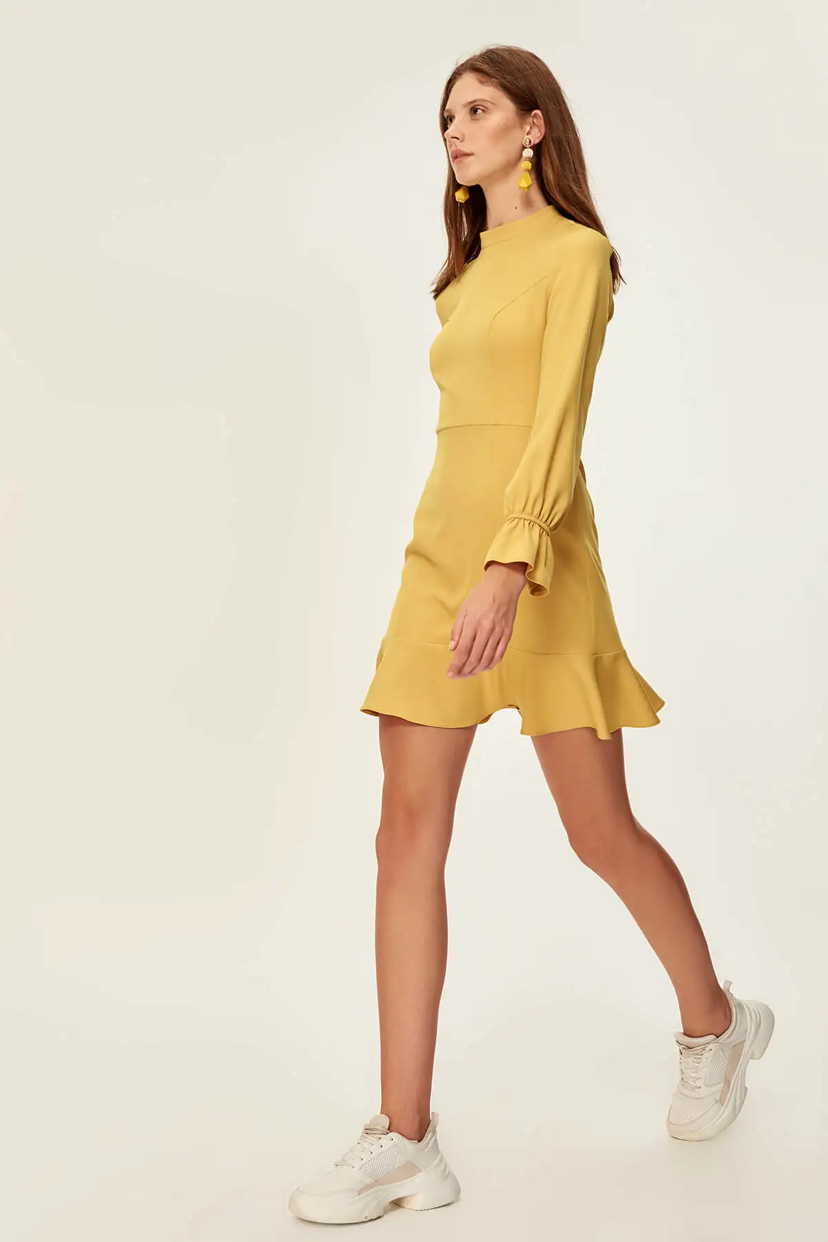 Горчичное платье с ручками Trendyol TCLAW19EH0184|Женские платья| |