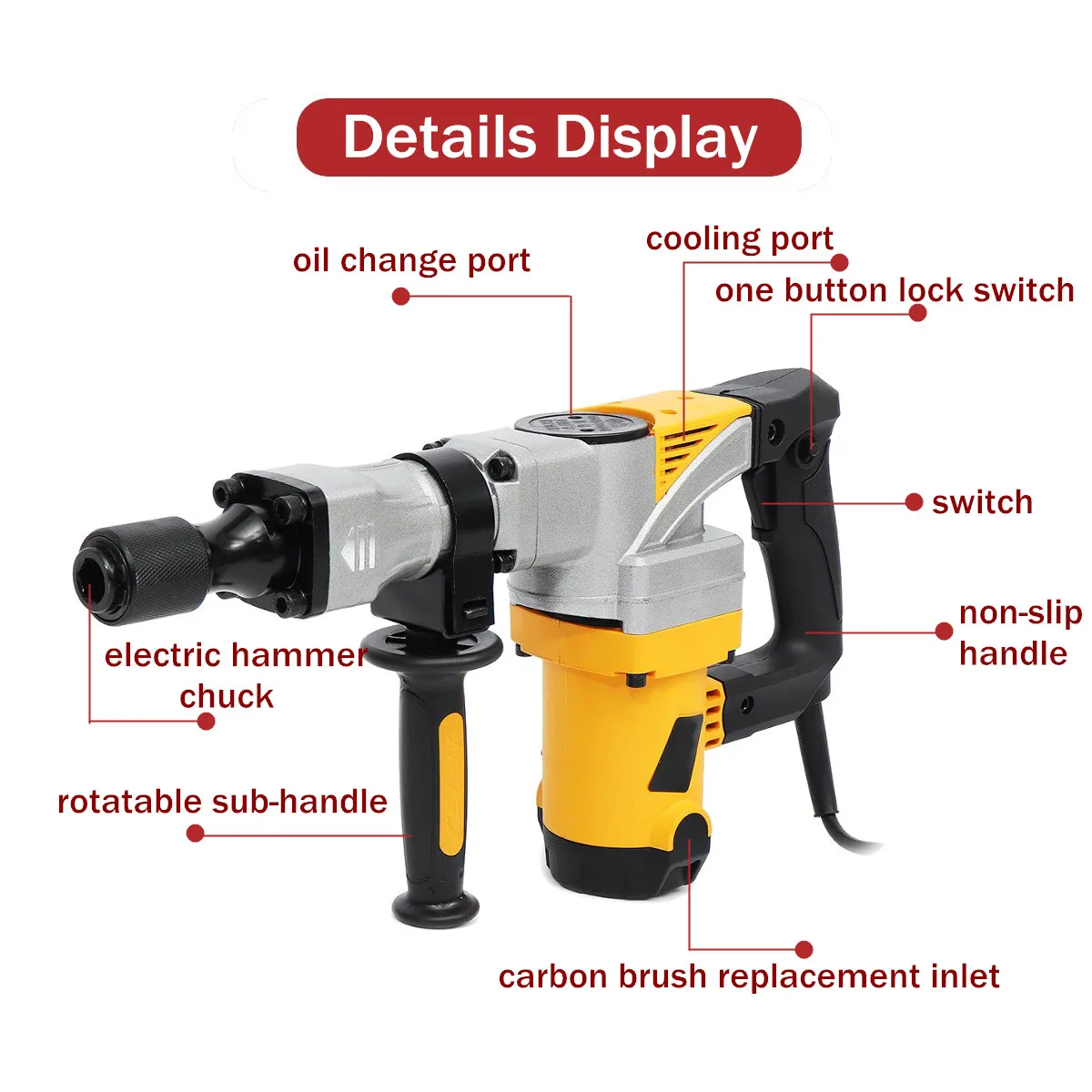 Impact Demolition Hammer 2300W Professional Electric Hammer Concrete Drill Breaker Industrial Power Tools Kit Slotting Machine