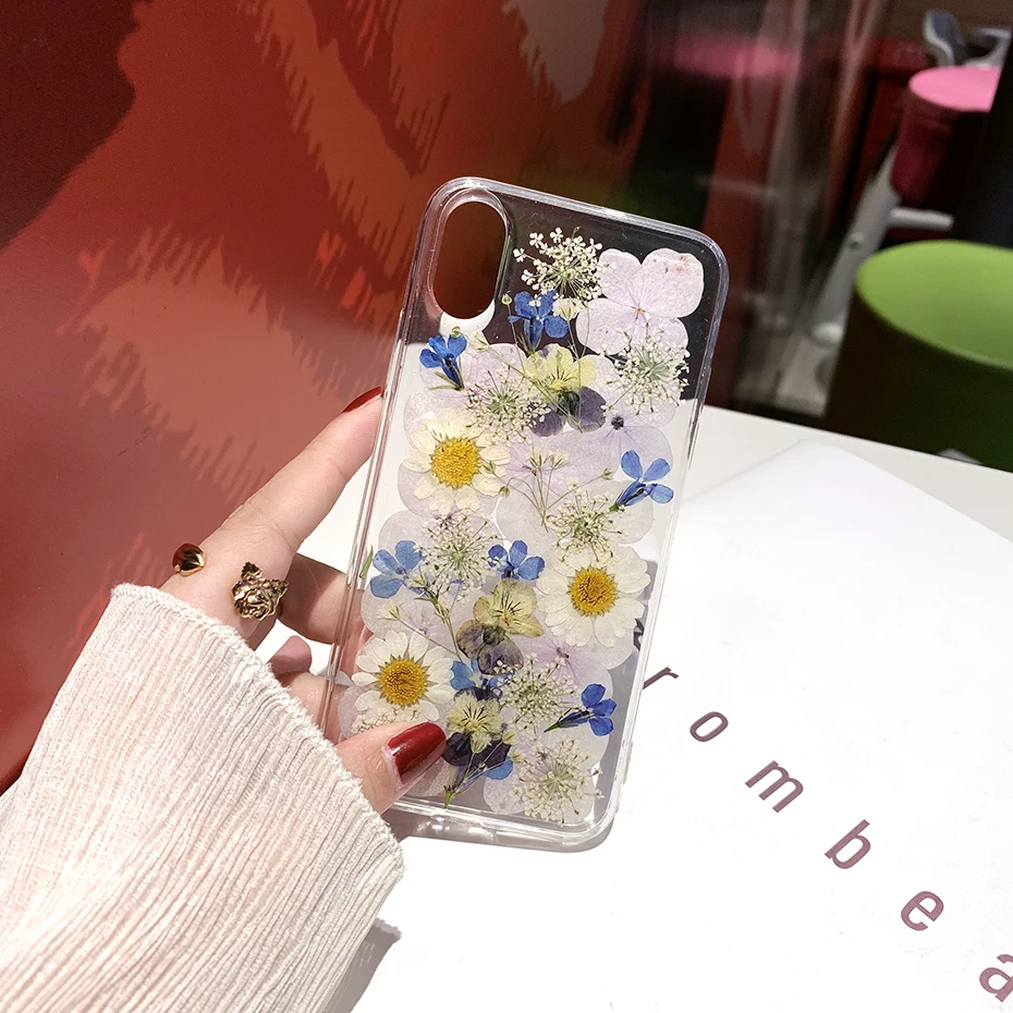 Qianliyao для iPhone X XR XS Max чехлы телефонов натуральный цветок сделай сам высушенный