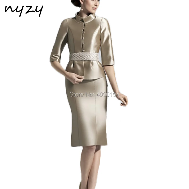 

NYZY M124 Wedding Guest Dress Party Bolero Outfits vestido madrinha Champagne 2 Piece Mother of the Bride Groom Gown 2019