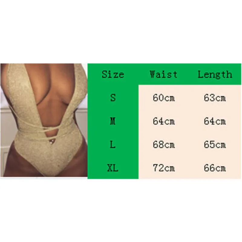 Цельный купальник Женский Золотой Бикини с глубоким V образным вырезом и