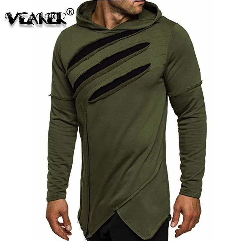 

2019 Spring Mens Zipper Hoodies Sweatshirt Scratches Long Sleeve Hoody Men Male Slim Fit Burst Warm Pullover Fashion Streetwear