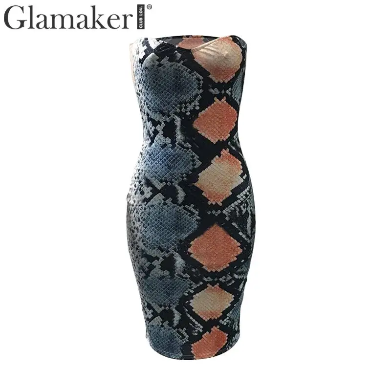 Женское длинное платье в полоску Glamaker вечернее облегающее без рукавов со змеиным