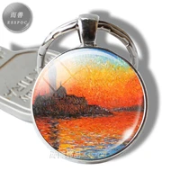 claude monet painting keychain glass dome accessories fashion accessories handmade art scenery silver color keyring pendant gift