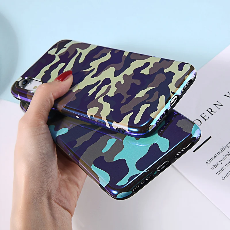 Moskado Blue Ray Phone Case For iPhone 6 6S 7 8 Plus X XR XS Max Green Military Camouflage Glossy Soft IMD Shell |