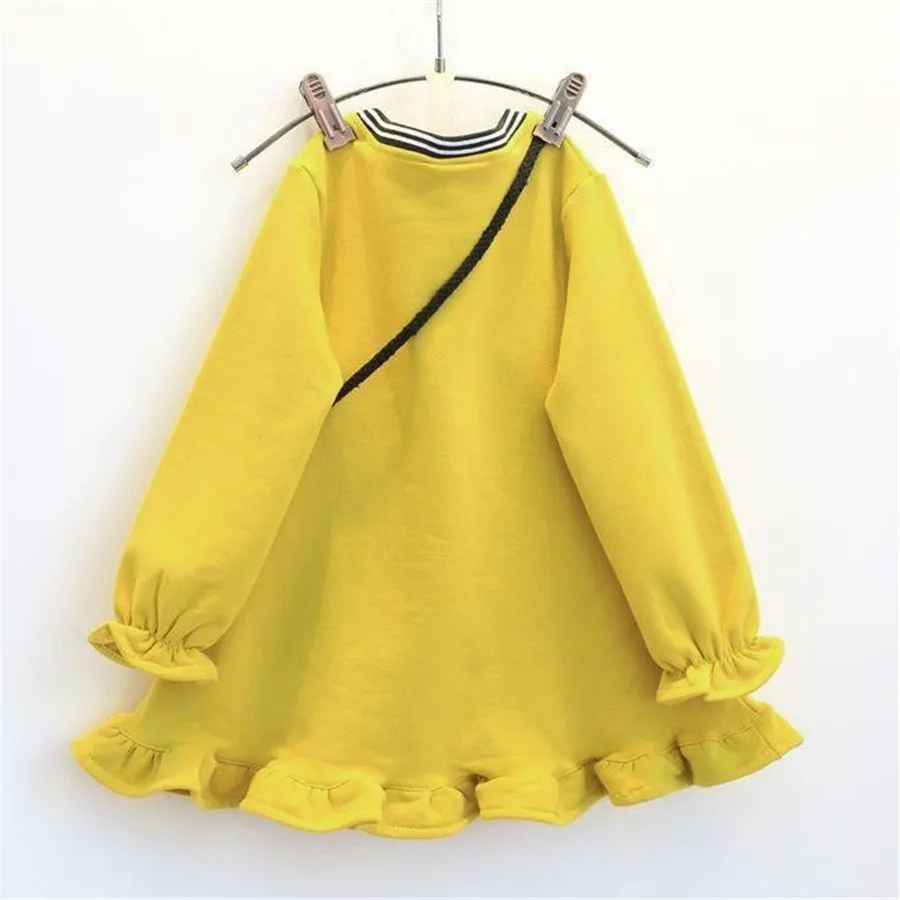 3 4 5 6 7 Years Kids Dresses For Girls Fashion Letter Print Thicken Princess Costume Plus Bags Long Sleeves Princesses | Детская одежда